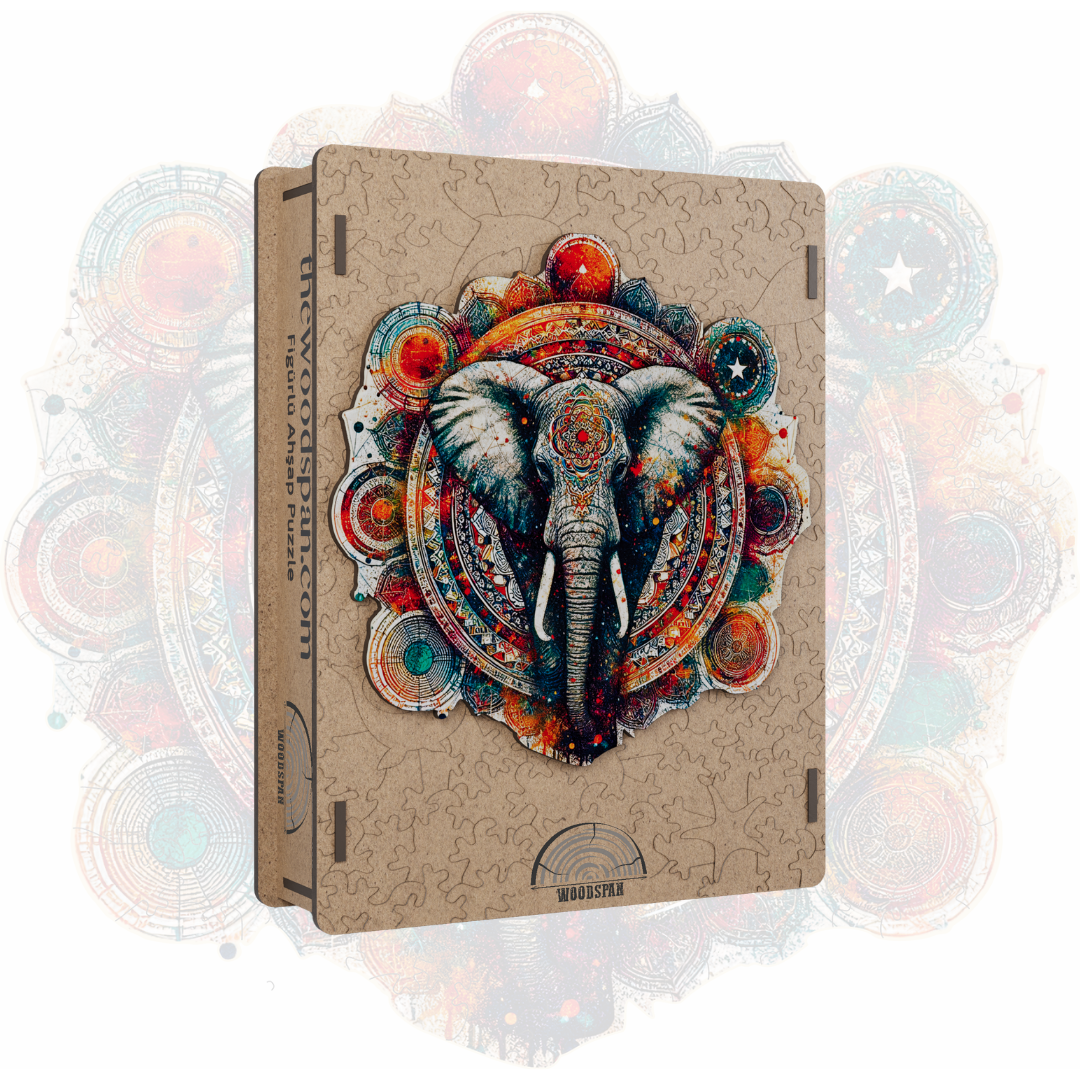 Kozmik Harmoni: Fil ve Mandala - Ahşap Puzzle
