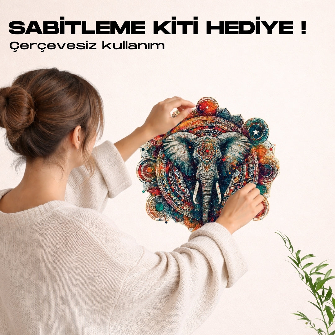 Kozmik Harmoni: Fil ve Mandala - Ahşap Puzzle